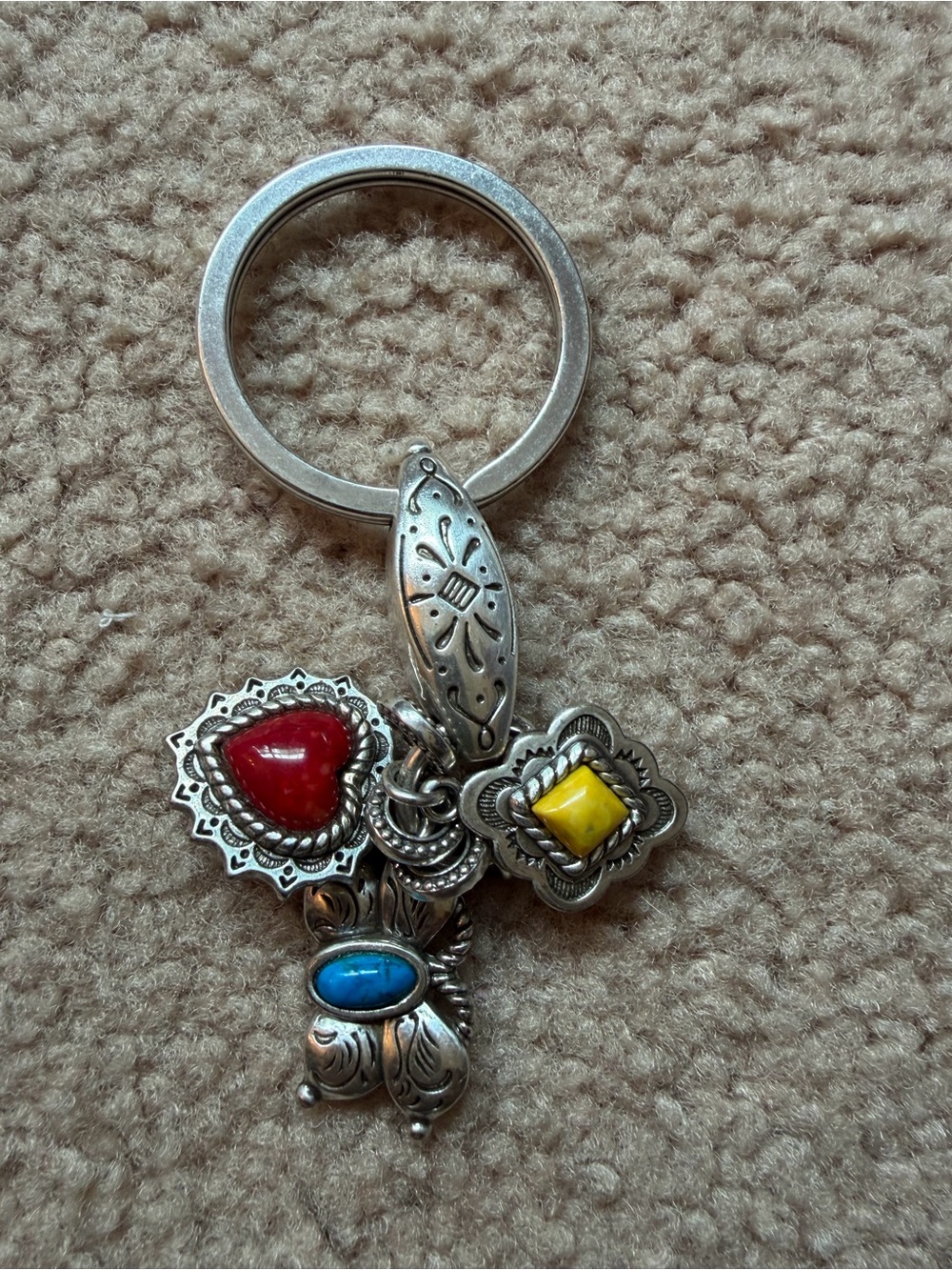 Brighton Southwestern Key Ring Butterfly Heart Charms Turquoise Yellow Red EUC